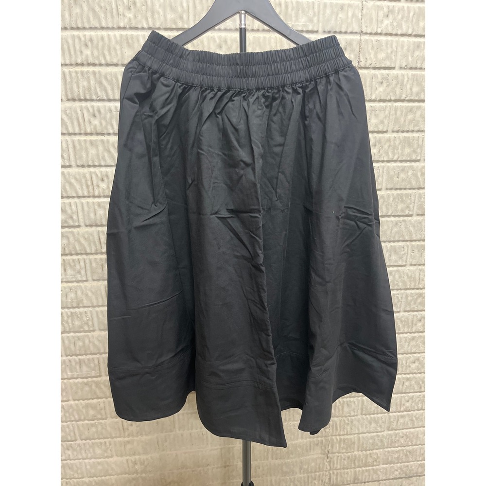 Time and Tru Black Midi Skirt Elastic Waist Flared Solid Womens Size M 8-10 NEW